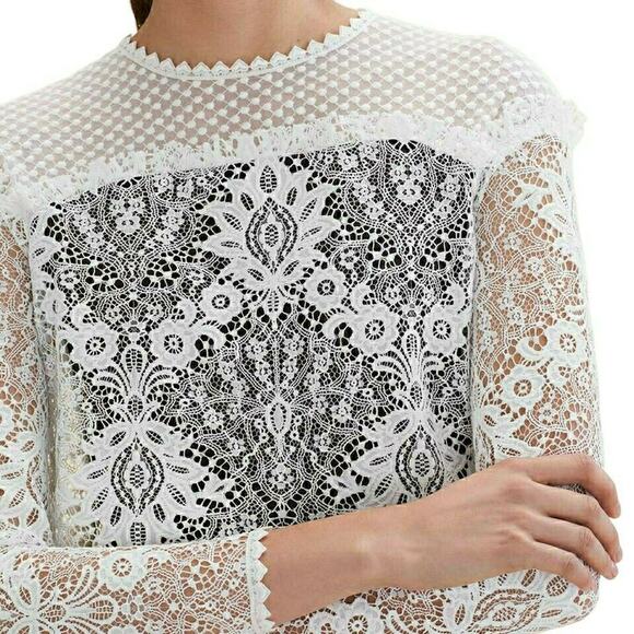 MAJE Relim Optic Illusion long sleeve lace crewneck dress black ivory Sz 2 M NEW - Picture 6 of 11